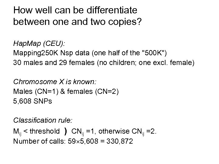 How well can be differentiate between one and two copies? Hap. Map (CEU): Mapping