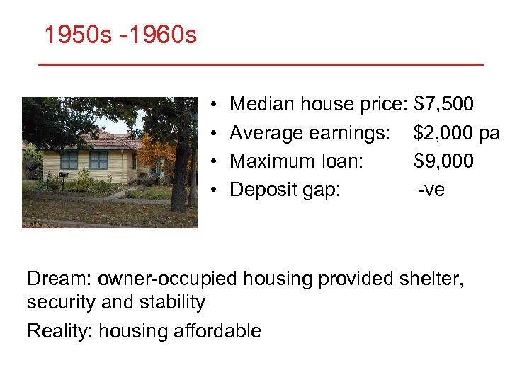 1950 s -1960 s • • Median house price: $7, 500 Average earnings: $2,