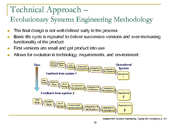Technical Approach – Evolutionary Systems Engineering Methodology n The final design is not well-defined
