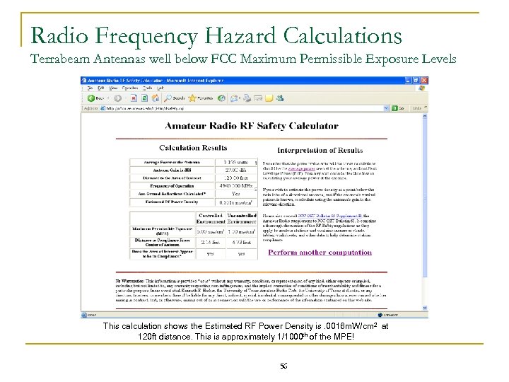 Radio Frequency Hazard Calculations Terrabeam Antennas well below FCC Maximum Permissible Exposure Levels This