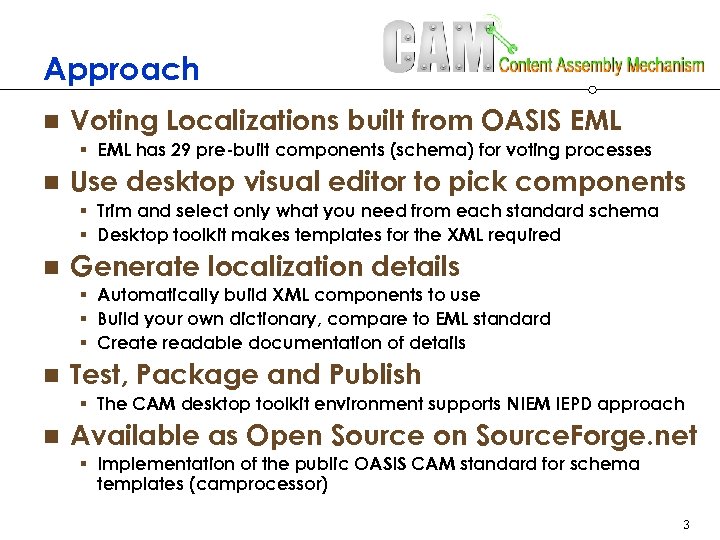 Approach n Voting Localizations built from OASIS EML § EML has 29 pre-built components