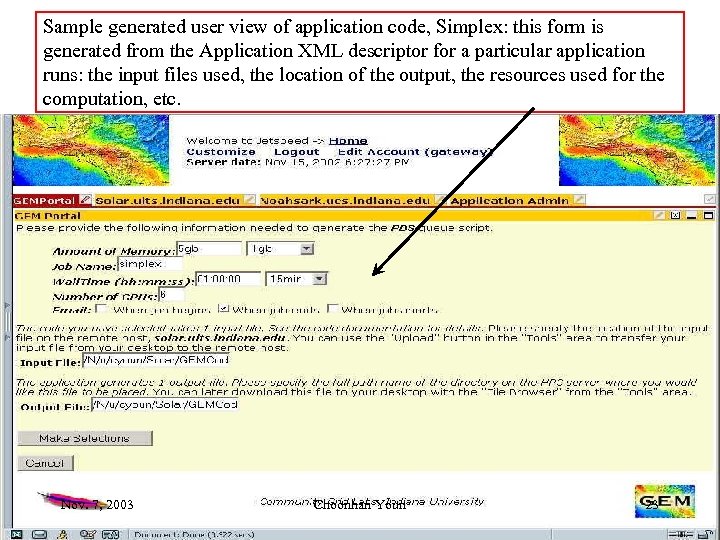 Sample generated user view of application code, Simplex: this form is generated from the