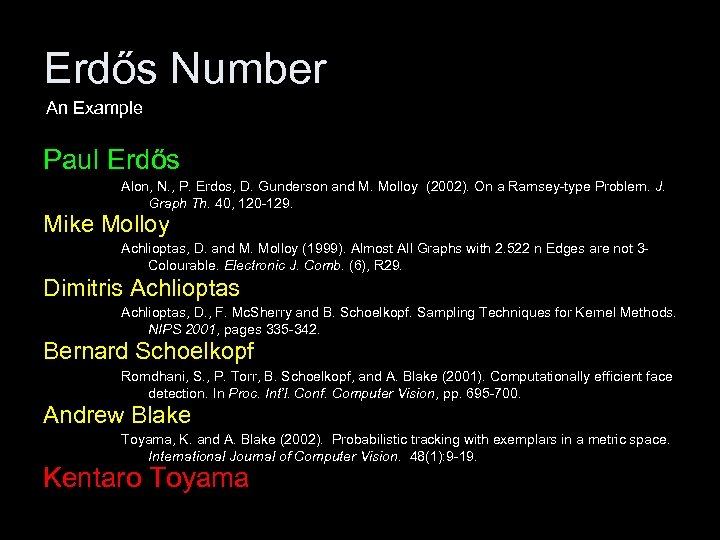Erdős Number An Example Paul Erdős Alon, N. , P. Erdos, D. Gunderson and