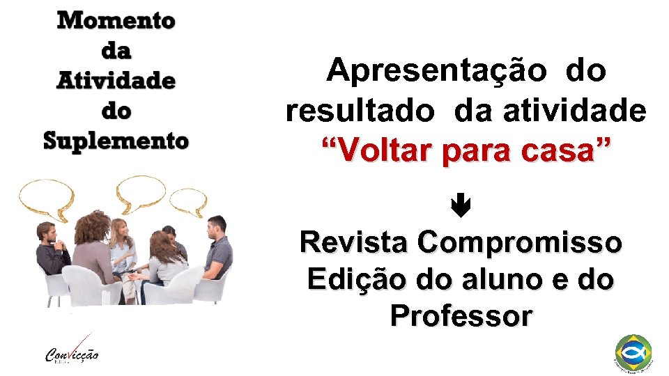 Apresentação do resultado da atividade “Voltar para casa” Revista Compromisso Edição do aluno e