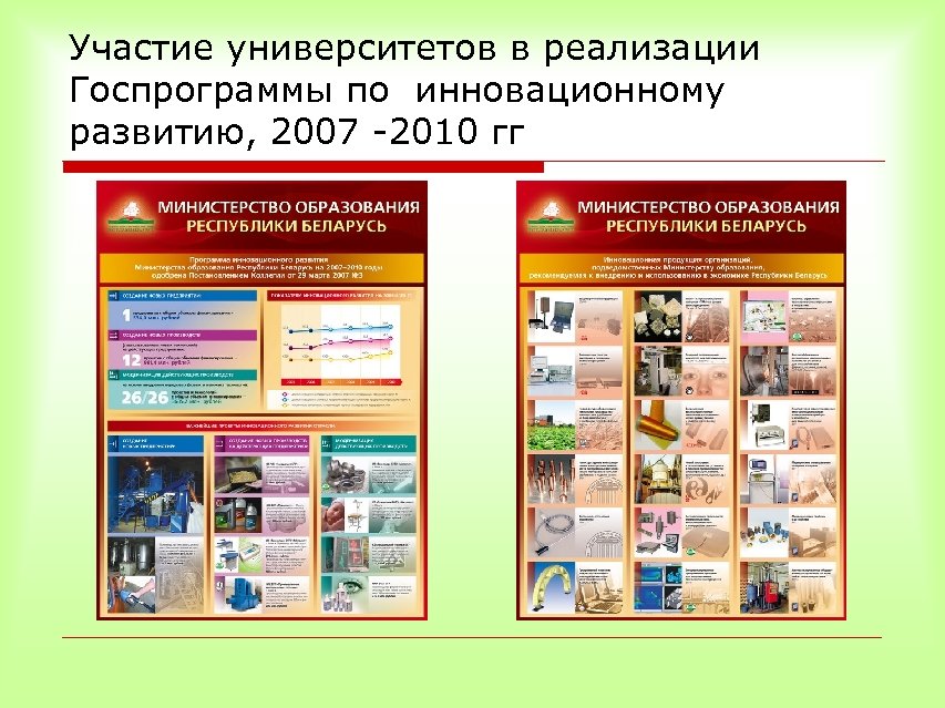 Участие университетов в реализации Госпрограммы по инновационному развитию, 2007 -2010 гг 