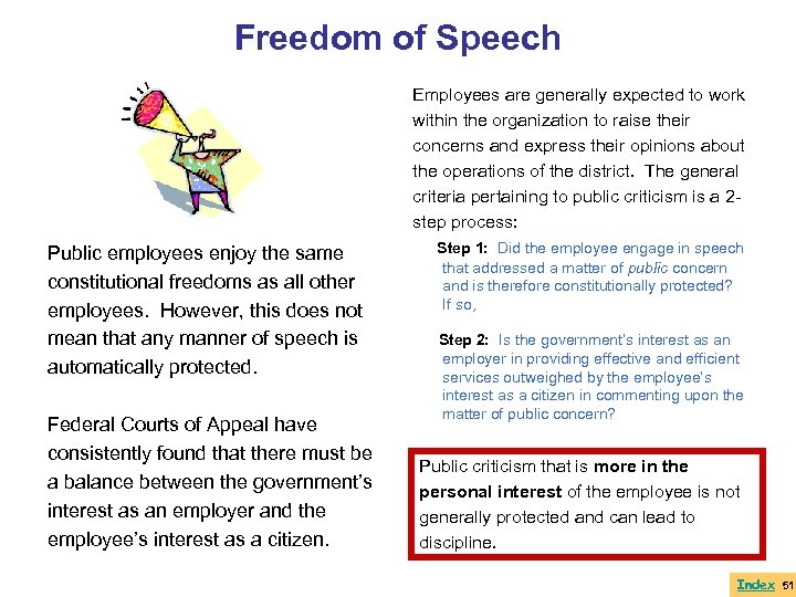 Freedom of Speech Employees are generally expected to work within the organization to raise