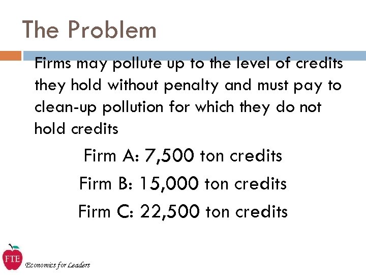 The Problem Firms may pollute up to the level of credits they hold without