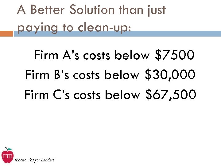 A Better Solution than just paying to clean-up: Firm A’s costs below $7500 Firm