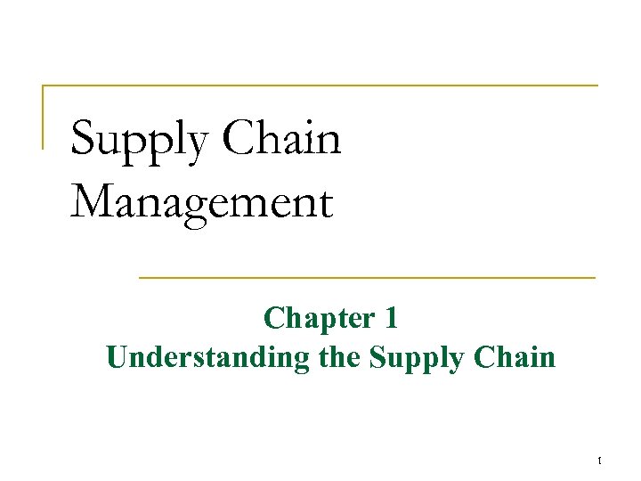 Supply Chain Management Chapter 1 Understanding the Supply Chain 1 
