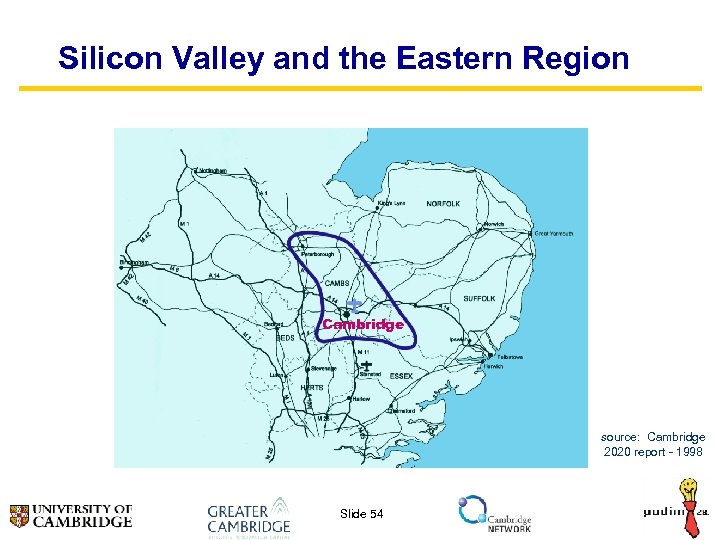 Silicon Valley and the Eastern Region Cambridge source: Cambridge 2020 report - 1998 Slide