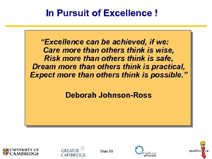In Pursuit of Excellence ! “Excellence can be achieved, if we: Care more than