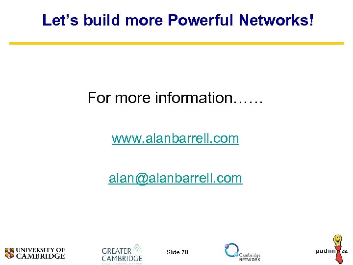 Let’s build more Powerful Networks! For more information…… www. alanbarrell. com alan@alanbarrell. com Slide
