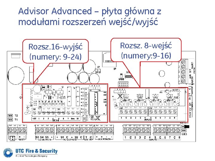 Advisor Advanced – płyta główna z modułami rozszerzeń wejść/wyjść Rozsz. 16 -wyjść (numery: 9