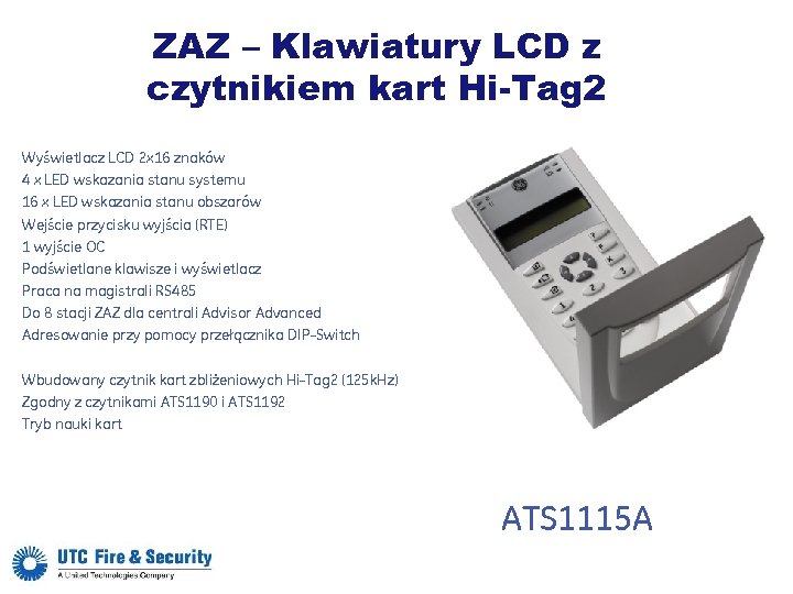 ZAZ – Klawiatury LCD z czytnikiem kart Hi-Tag 2 Wyświetlacz LCD 2 x 16