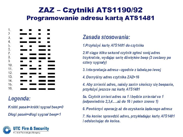 ZAZ – Czytniki ATS 1190/92 Programowanie adresu kartą ATS 1481 Zasada stosowania: 1. Przyłożyć