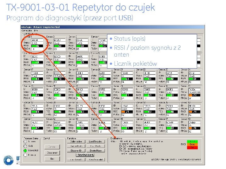 TX-9001 -03 -01 Repetytor do czujek Program do diagnostyki (przez port USB) • Status