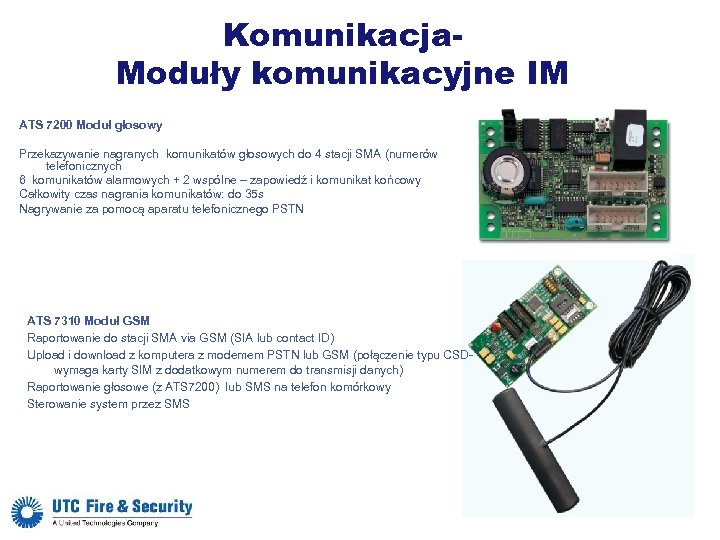 Komunikacja. Moduły komunikacyjne IM ATS 7200 Moduł głosowy Przekazywanie nagranych komunikatów głosowych do 4