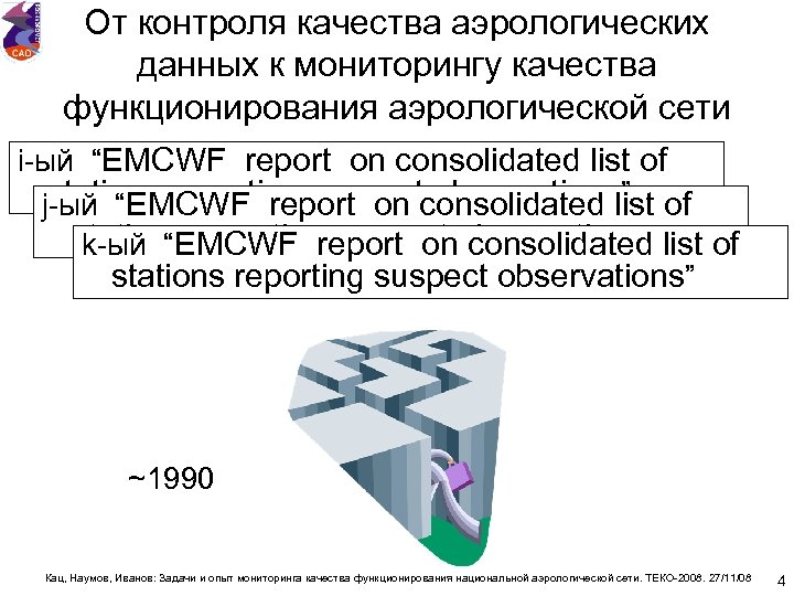 От контроля качества аэрологических данных к мониторингу качества функционирования аэрологической сети i-ый “EMCWF report