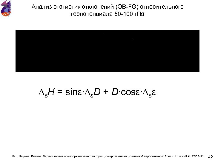 Анализ статистик отклонений (OB-FG) относительного геопотенциала 50 -100 г. Па ∆s. H = sinε∙∆s.
