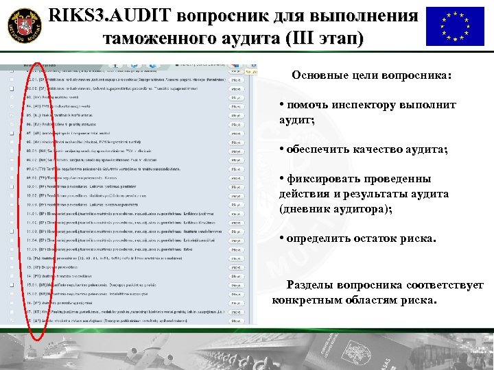 RIKS 3. AUDIT вопросник для выполнения таможенного аудита (III этап) Основные цели вопросникa: •