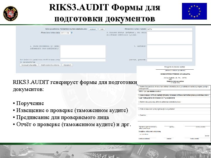 RIKS 3. AUDIT Формы для подготовки документов RIKS 3. AUDIT генерирует формы для подготовки