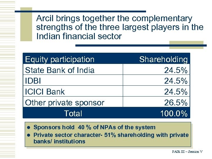 Arcil brings together the complementary strengths of the three largest players in the Indian