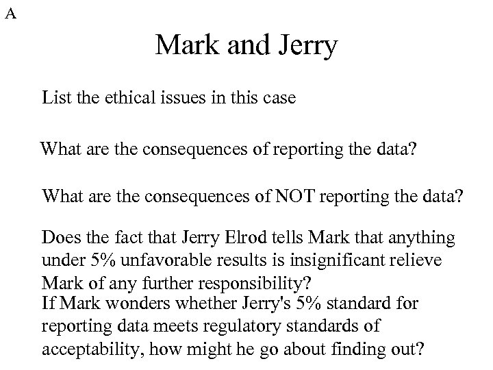 A Mark and Jerry List the ethical issues in this case What are the