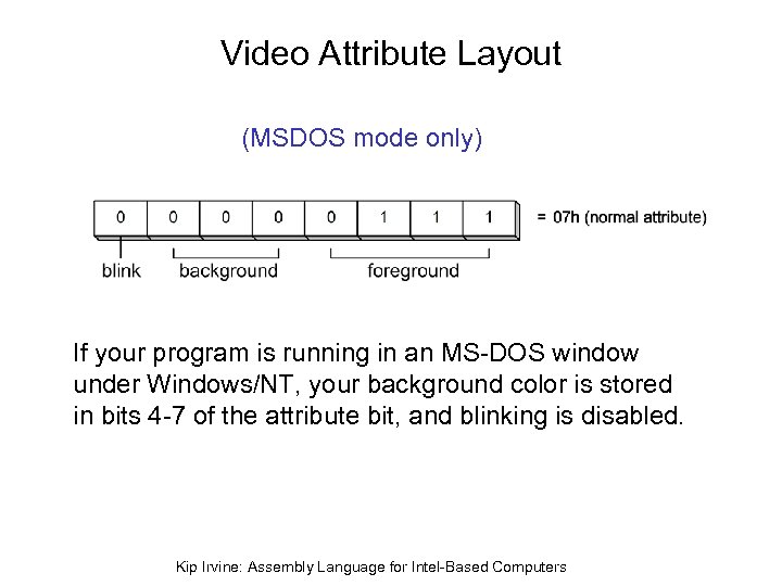 Video Attribute Layout (MSDOS mode only) If your program is running in an MS-DOS