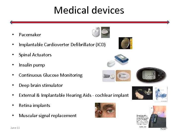 Medical devices • Pacemaker • Implantable Cardioverter Defibrillator (ICD) • Spinal Actuators • Insulin