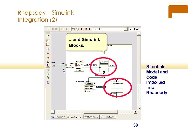 Rhapsody – Simulink Integration (2) Simulink Model and Code Imported into Rhapsody 38 