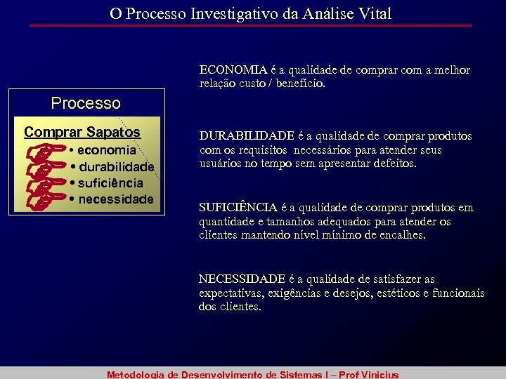 O Processo Investigativo da Análise Vital ECONOMIA é a qualidade de comprar com a