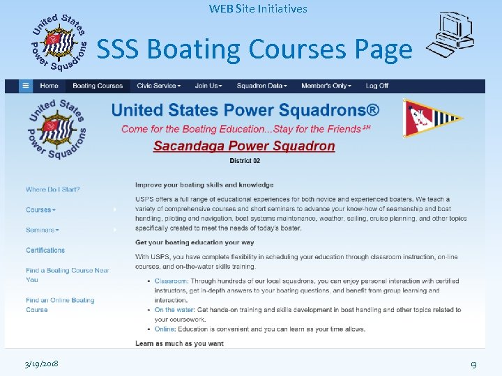 WEB Site Initiatives SSS Boating Courses Page 3/19/2018 13 