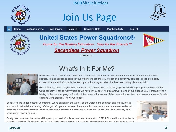 WEB Site Initiatives Join Us Page 3/19/2018 18 