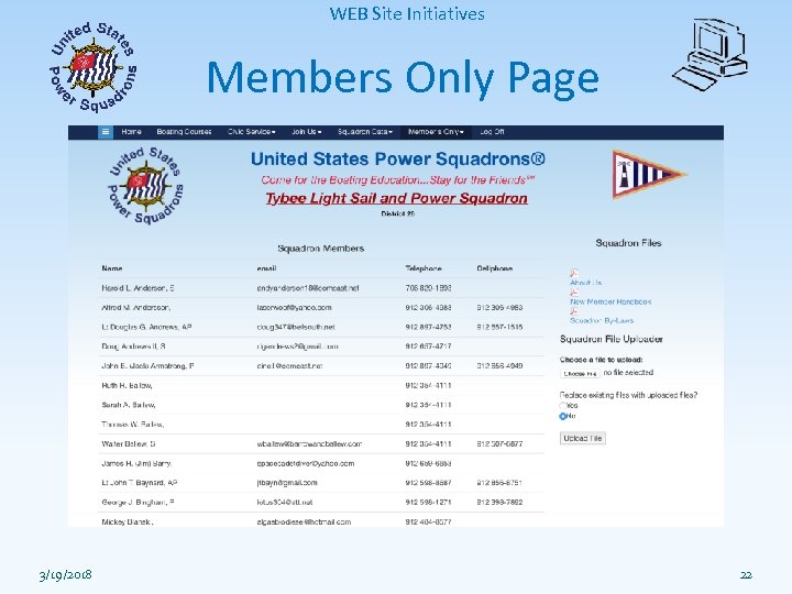 WEB Site Initiatives Members Only Page 3/19/2018 22 