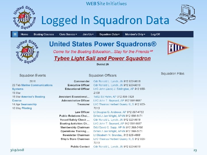 WEB Site Initiatives Logged In Squadron Data 3/19/2018 23 