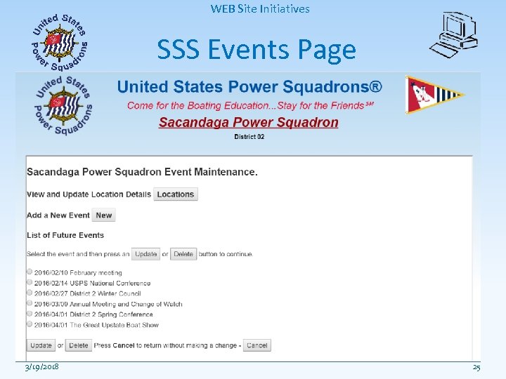 WEB Site Initiatives SSS Events Page 3/19/2018 25 