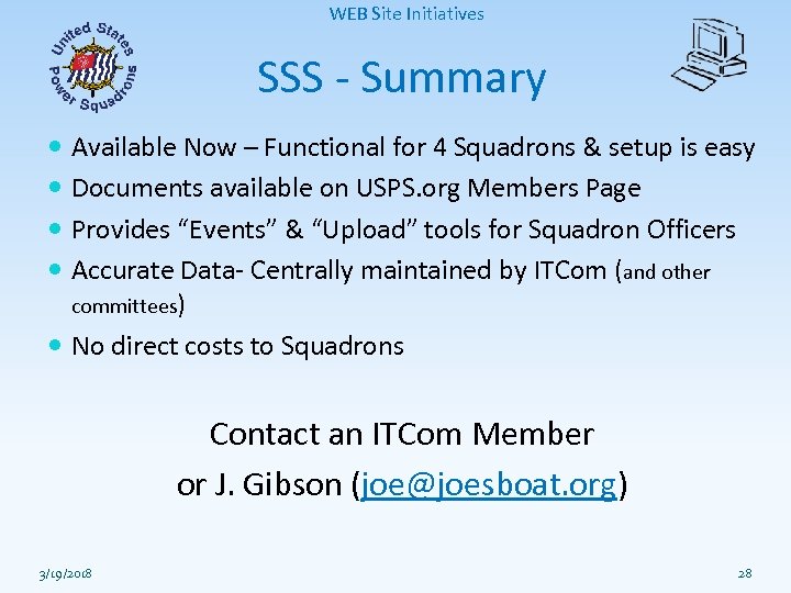WEB Site Initiatives SSS - Summary Available Now – Functional for 4 Squadrons &