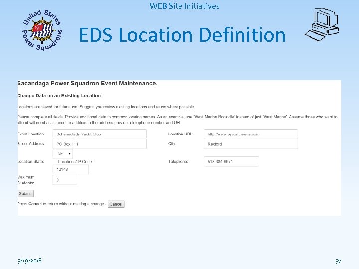 WEB Site Initiatives EDS Location Definition 3/19/2018 37 