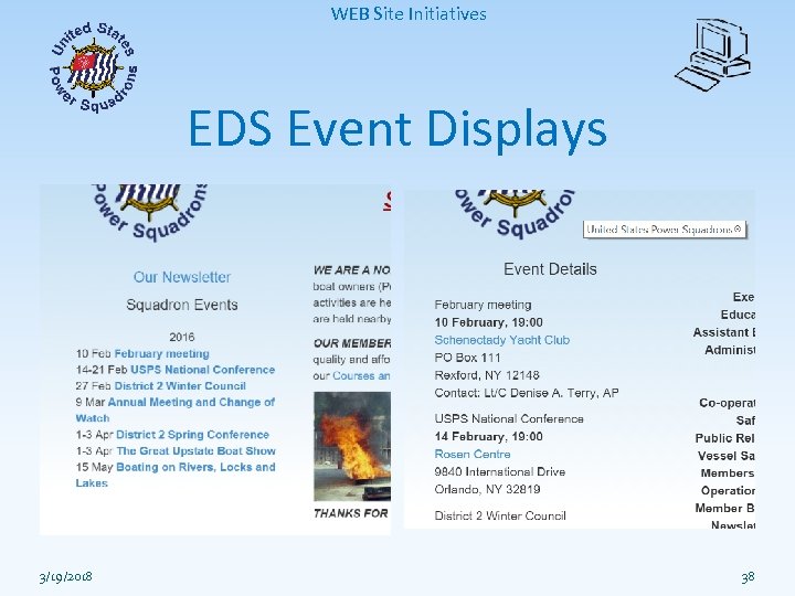 WEB Site Initiatives EDS Event Displays 3/19/2018 38 