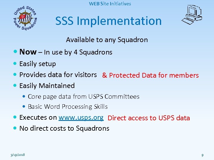 WEB Site Initiatives SSS Implementation Available to any Squadron Now – In use by