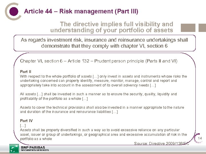 Article 44 – Risk management (Part III) The directive implies full visibility and understanding