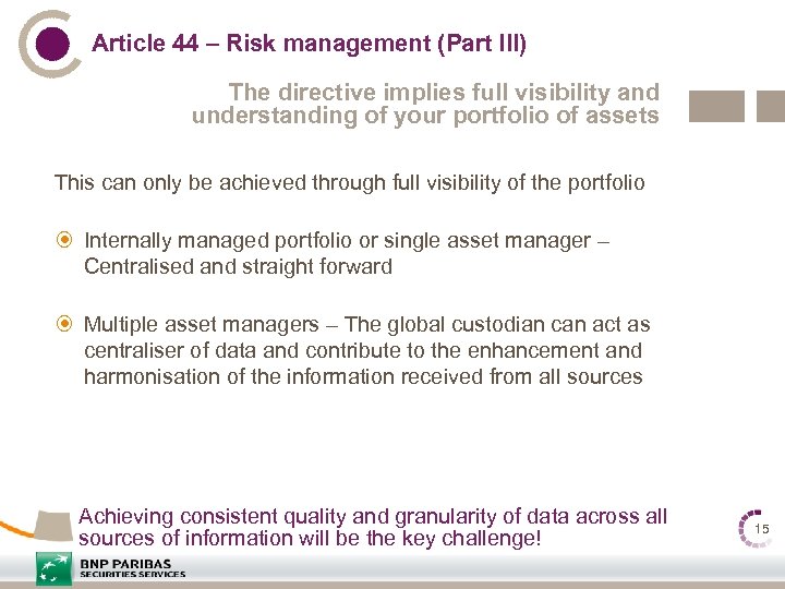 Article 44 – Risk management (Part III) The directive implies full visibility and understanding