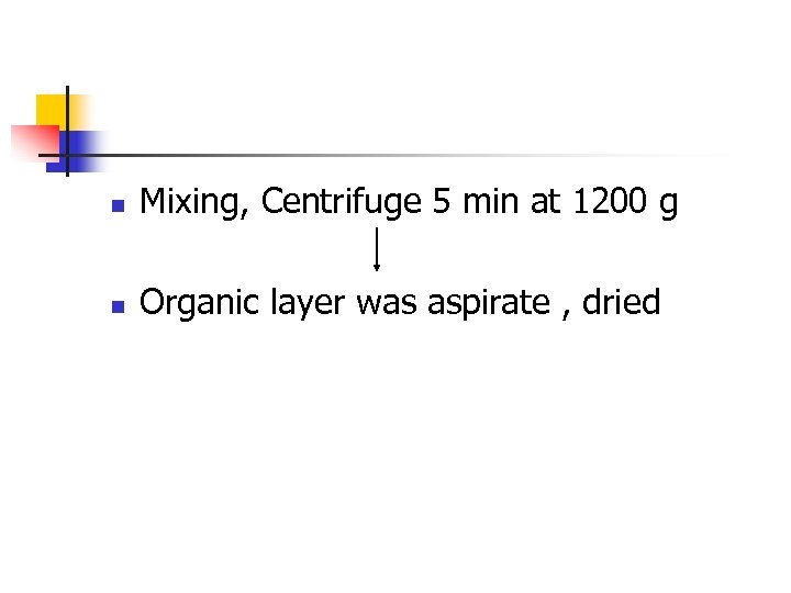 n Mixing, Centrifuge 5 min at 1200 g n Organic layer was aspirate ,