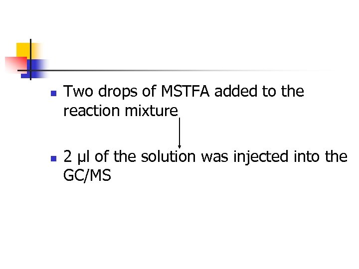 n n Two drops of MSTFA added to the reaction mixture 2 µl of