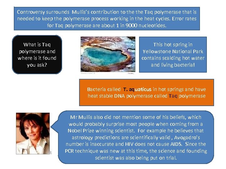 Controversy surrounds Mullis’s contribution to the Taq polymerase that is needed to keep the