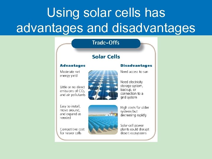 Using solar cells has advantages and disadvantages 