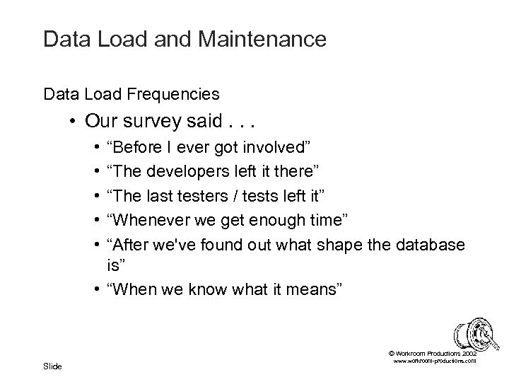 Data Load and Maintenance Data Load Frequencies • Our survey said. . . •