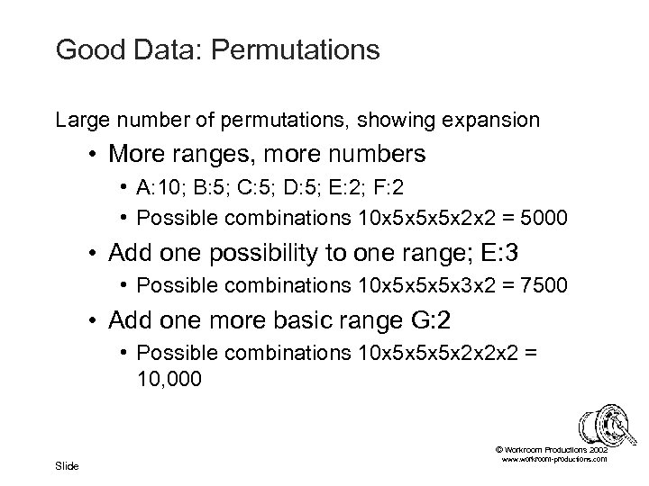 Good Data: Permutations Large number of permutations, showing expansion • More ranges, more numbers