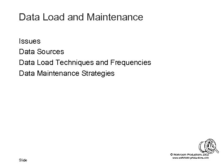 Data Load and Maintenance Issues Data Sources Data Load Techniques and Frequencies Data Maintenance