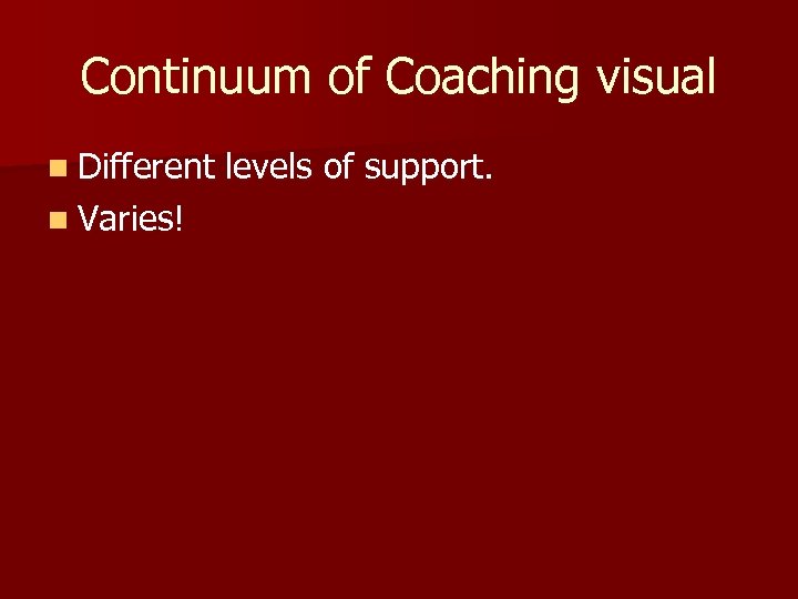 Continuum of Coaching visual n Different n Varies! levels of support. 